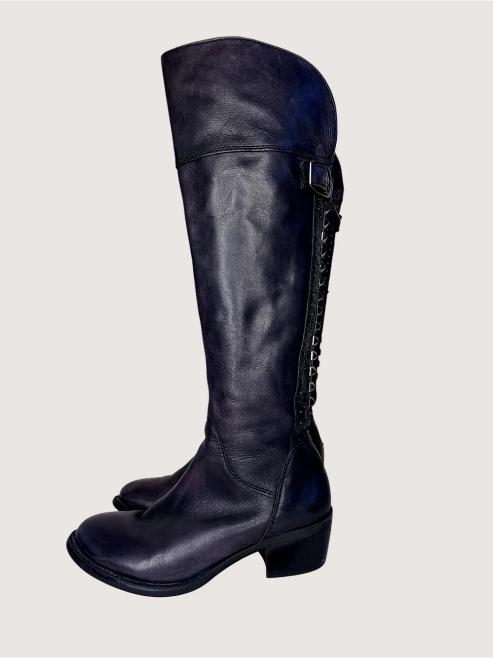 Vince Camuto black studded goth knee high boots